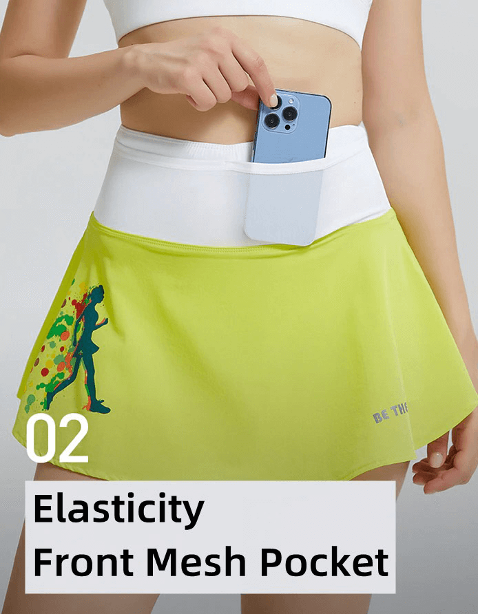 High Waist Yellow Mesh Skirt with Front Pocket, Ideal for Tennis or Yoga
